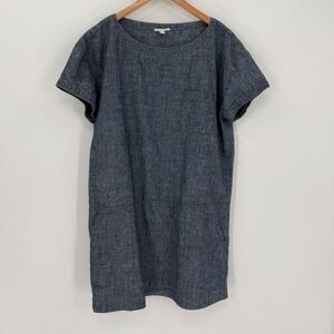 Eileen Fisher Hemp Organic Cotton Chambray Shift Dress Blue Size Large